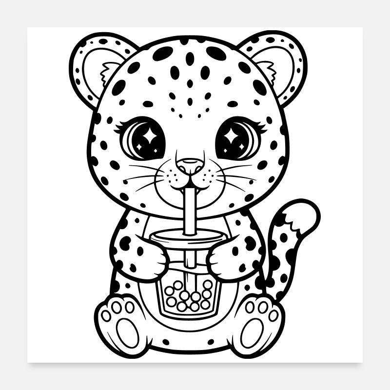 Léopard avec une tasse Poster 60 x 60 cm