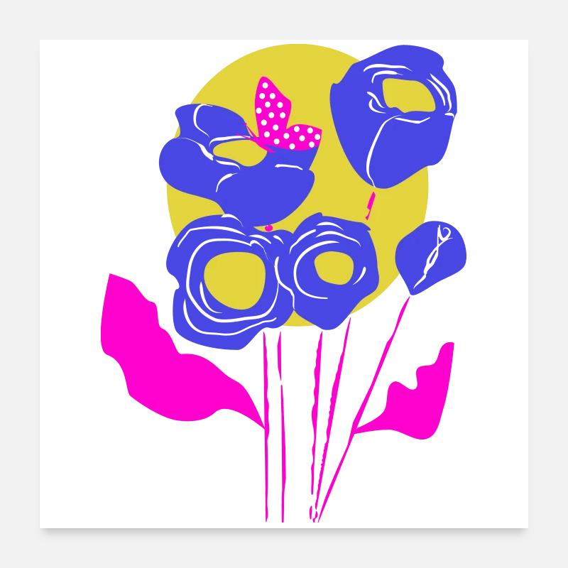Blumenbouquet in Neonfarben Poster 60x60 cm