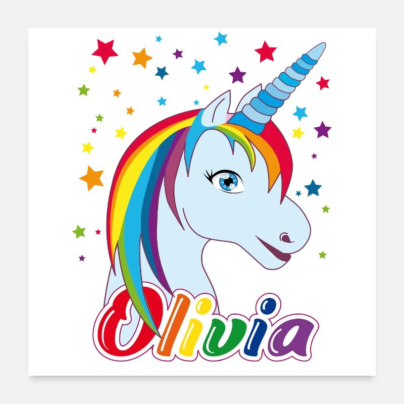 Licorne Olivia Arc-en-ciel Poster 60 x 60 cm