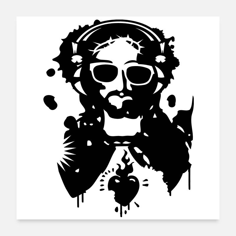Jesus Graffiti mit Kopfhörer und Sonnenbrille Poster 60x60 cm