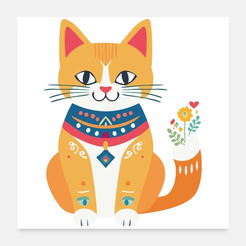 süße Folklore-Katze Poster 60x60 cm