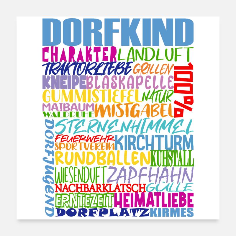 Dorfkind VIBES bunt - Poster 60x60 cm - Weiß
