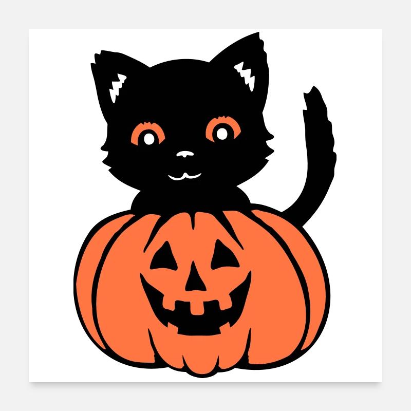 Halloween Chat Noir Citrouille Automne Effrayant Effrayant Poster 60 x 60 cm