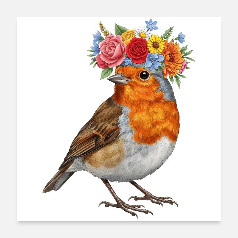 Floral Crown Robin Poster 24" x 24" (60x60 cm)