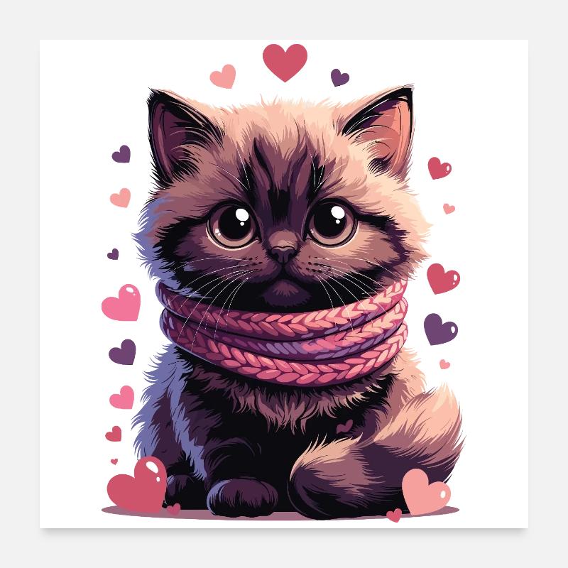 Chaton douillet écharpe rose Poster 60 x 60 cm