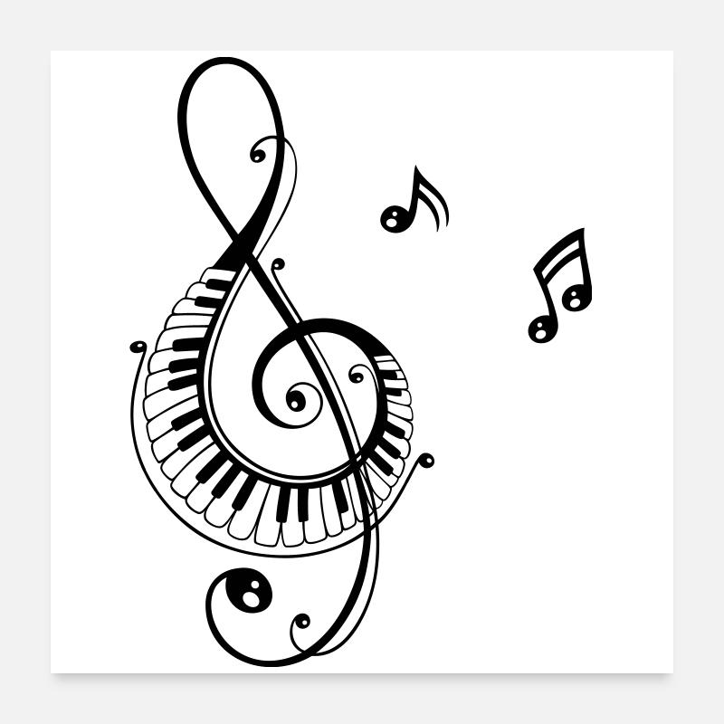 Notenschlüssel, Musik - Poster 60x60 cm - Weiß