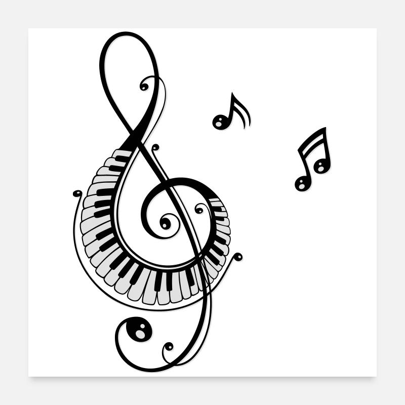 Clef with piano keys and music notes Poster 24" x 24" (60x60 cm)
