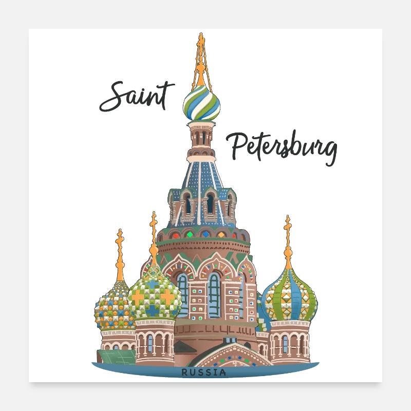 Saint-Pétersbourg, Église, Russie, Dessin à la main Poster 60 x 60 cm
