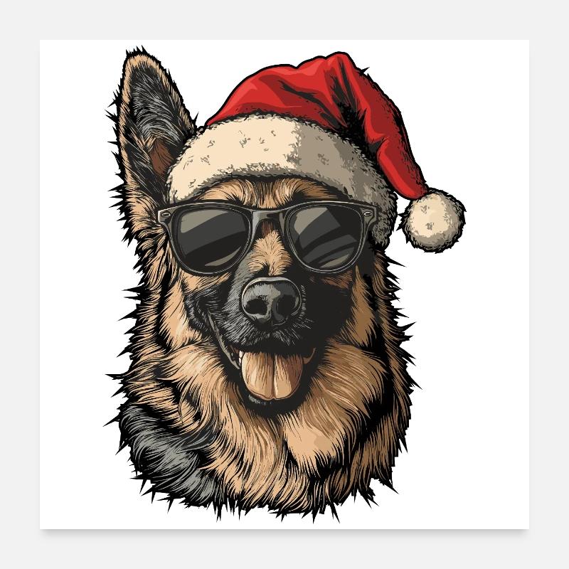 Cool German Shepherd with Santa Hat Poster 24" x 24" (60x60 cm)