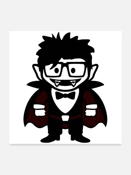 Vampire nerd drôle avec des lunettes et un nœud papillon - Poster 60 x 60 cm - blanc - Devant