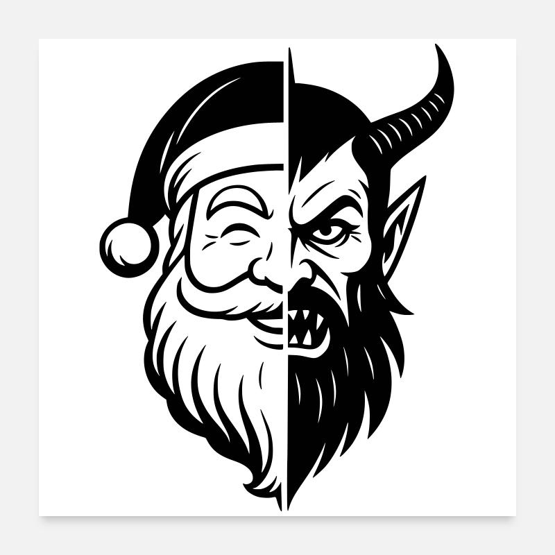 Weihnachtsmann und Weihnachtsmann Peitscher Poster 60x60 cm