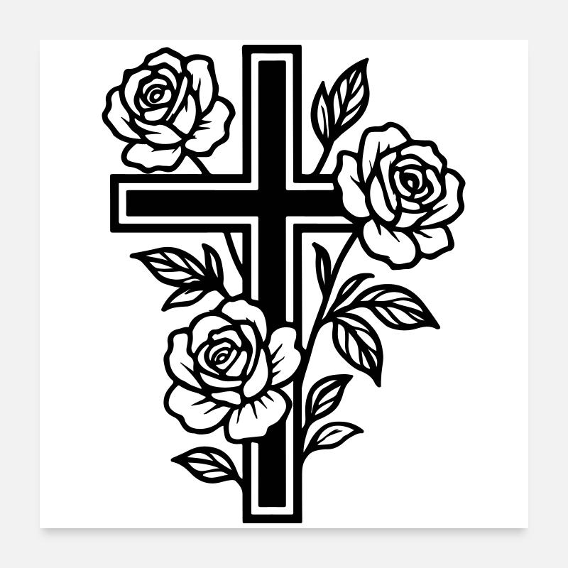 Fleurs à symbole de croix Poster 60 x 60 cm