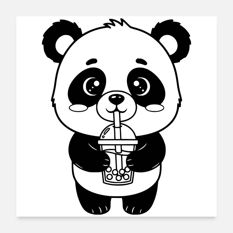 Panda mit Trinkbecher Poster 60x60 cm