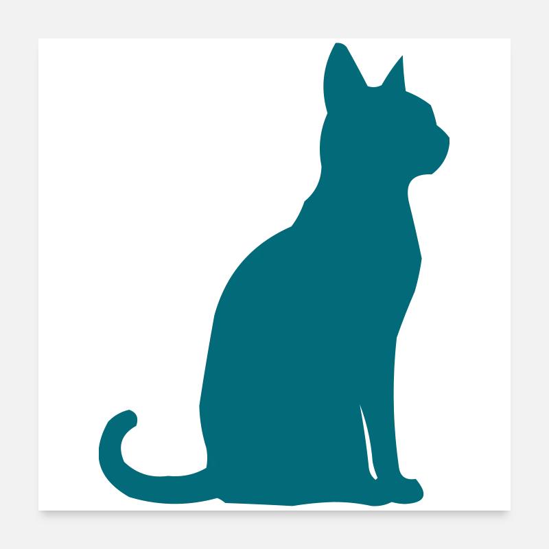 Silhouette de chat sarcelle Poster 60 x 60 cm