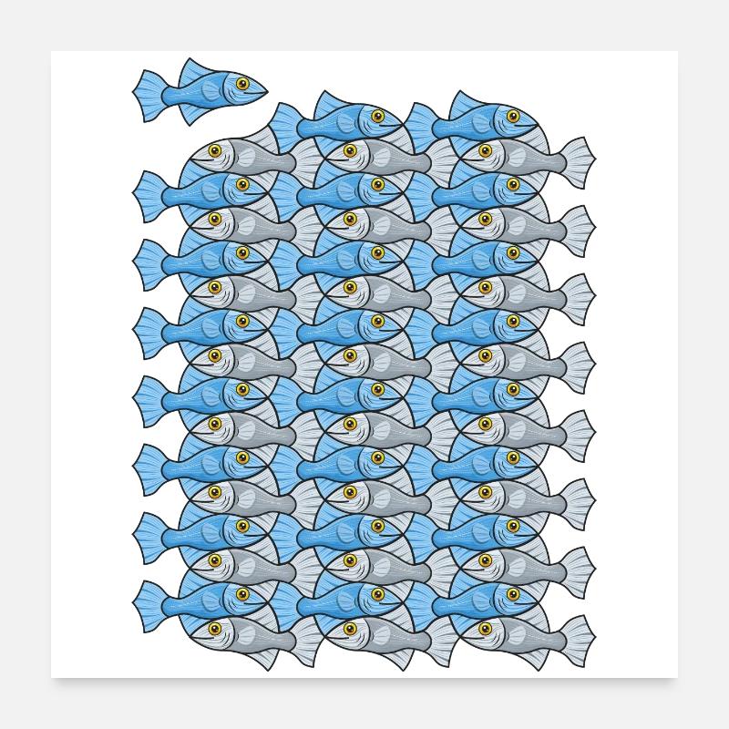 Escher fish Style IV Poster 24" x 24" (60x60 cm)