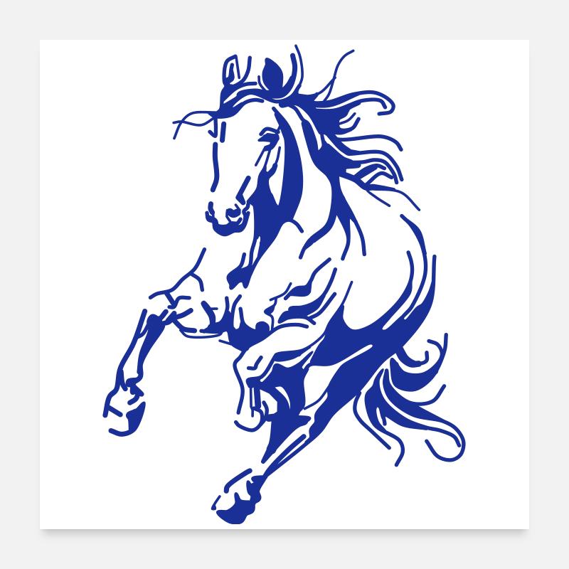 Dynamisches Blaues Linienpferd Poster 60x60 cm