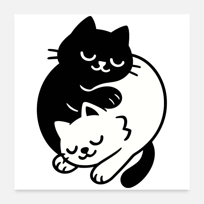 Ying-Yang Cats #2 - Poster 24" x 24" (60x60 cm) - white