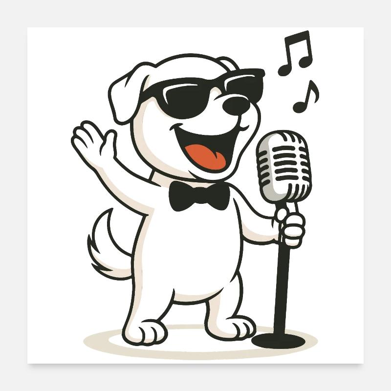 Cooler Karaoke-Hund Poster 60x60 cm