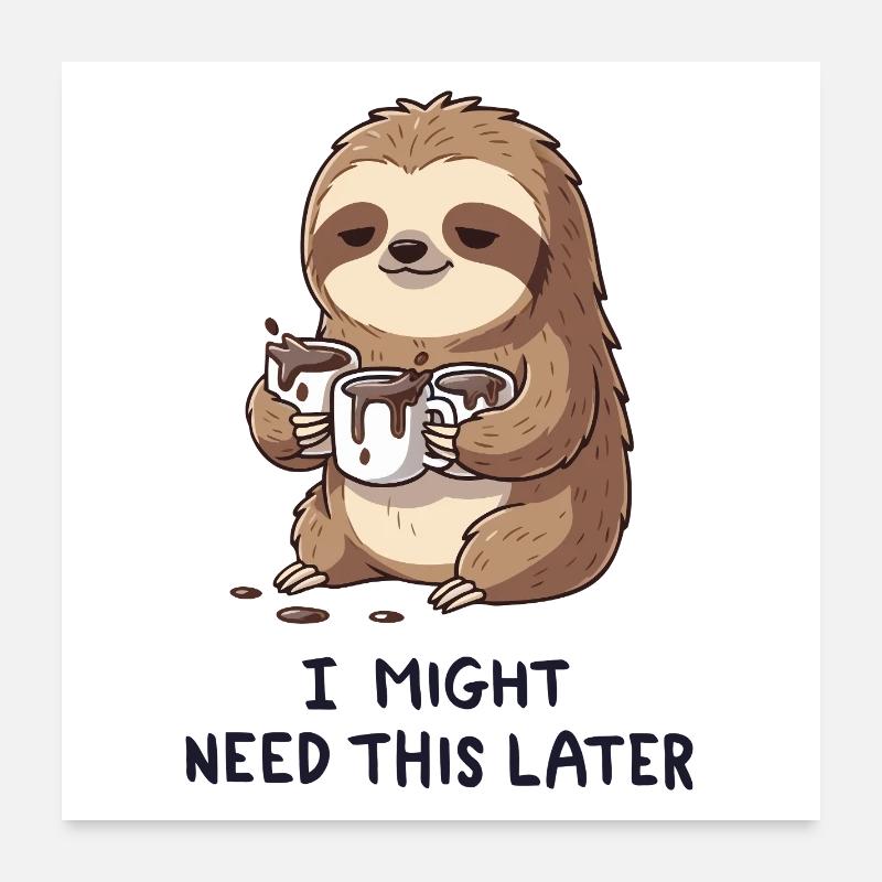 I Need Coffee For Later - Funny Sloth Poster 24" x 24" (60x60 cm)