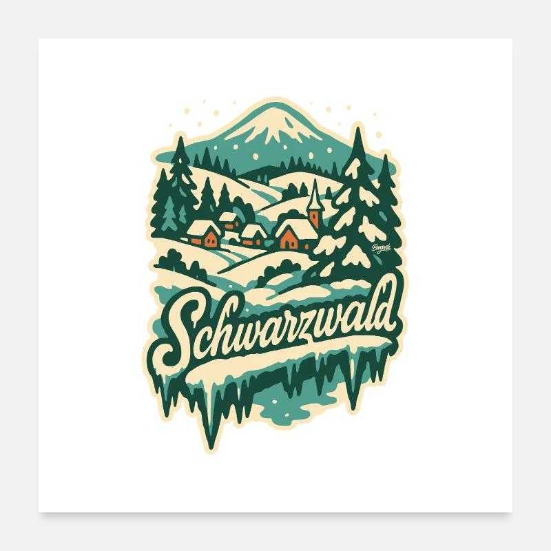 Schwarzwald Winter-Wunderland  Idylle - Poster 60x60 cm - Weiß
