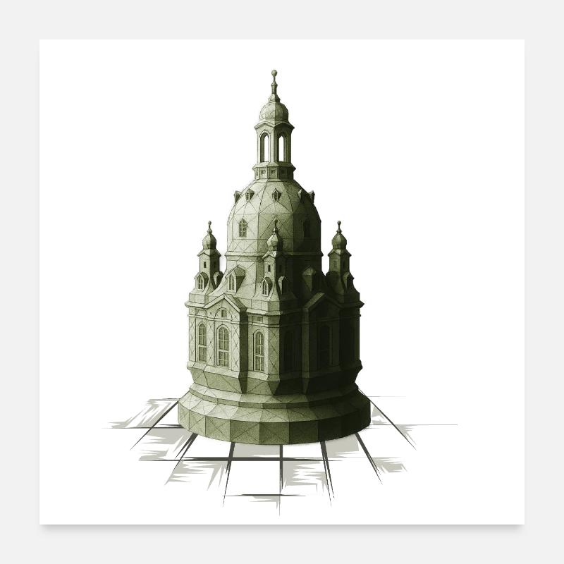 Dames d’échecs à bas polygon Frauenkirche Poster 60 x 60 cm