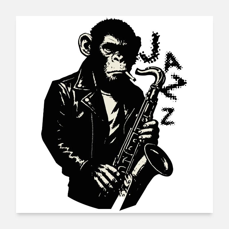 Noir Jazz Monkey Sax Poster 60x60 cm