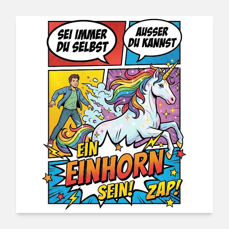 Einhorn Power im Pop-Comic Poster 60x60 cm