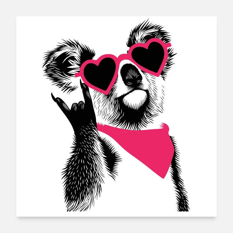 Koala avec lunettes en forme de cœur et panneau de jupe Poster 60 x 60 cm