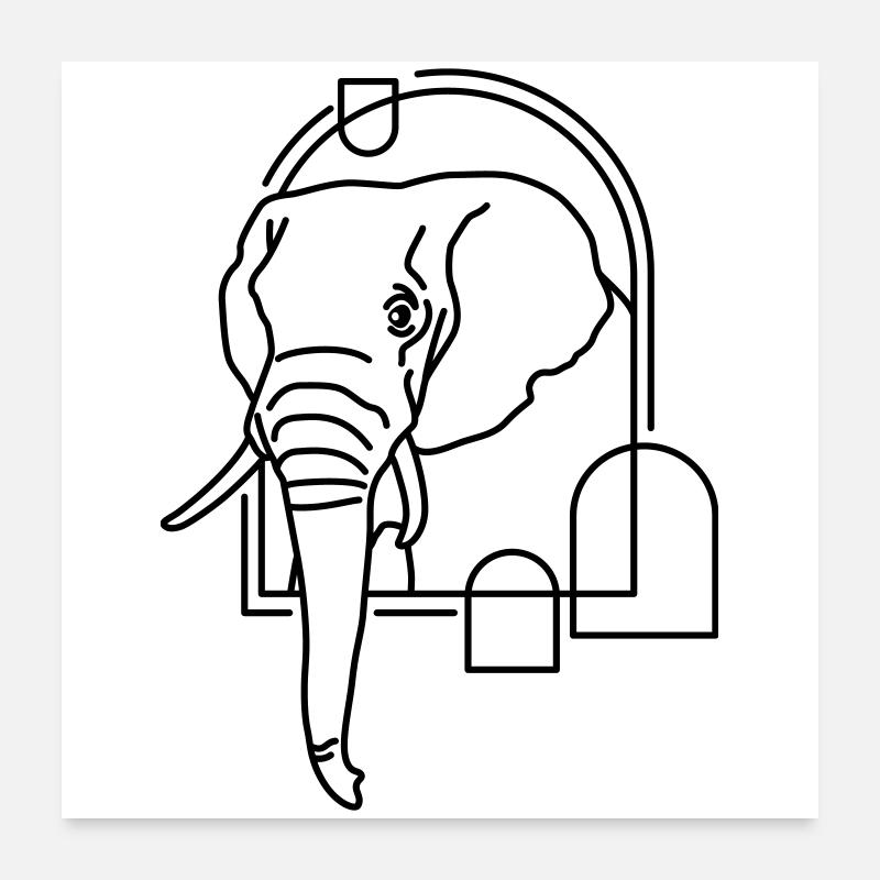 Éléphant en forme géométrique - Conception d’art au trait Poster 60 x 60 cm