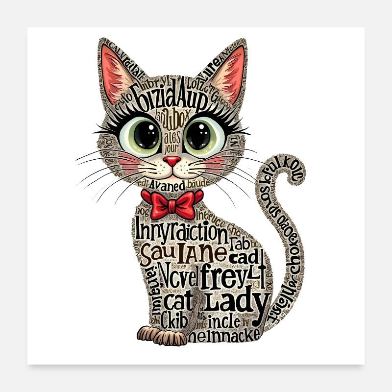CAT LADY, TEXT ART, TYPOGRAPHY Poster 24" x 24" (60x60 cm)