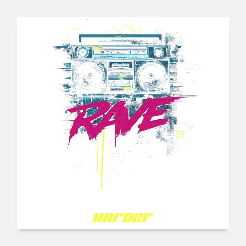RAVE DAnce harder - Poster 60x60 cm - Weiß