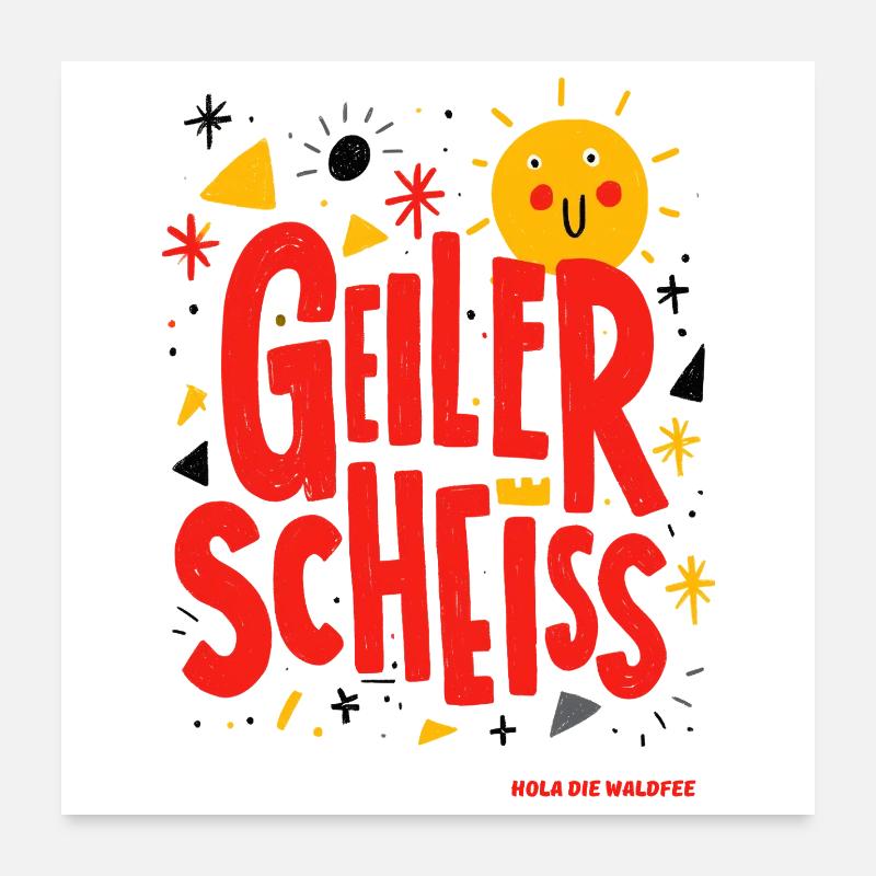 Drôle de visage de soleil avec une expression forte Poster 60 x 60 cm