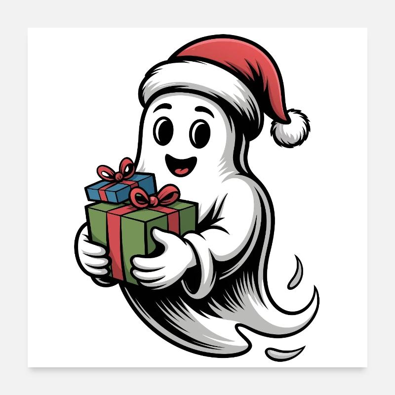 Weihnachtsgeist mit Geschenk Poster 60x60 cm
