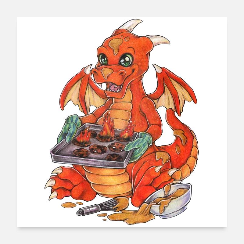 Drôle de biscuits dragon cuisson Noël Poster 60 x 60 cm