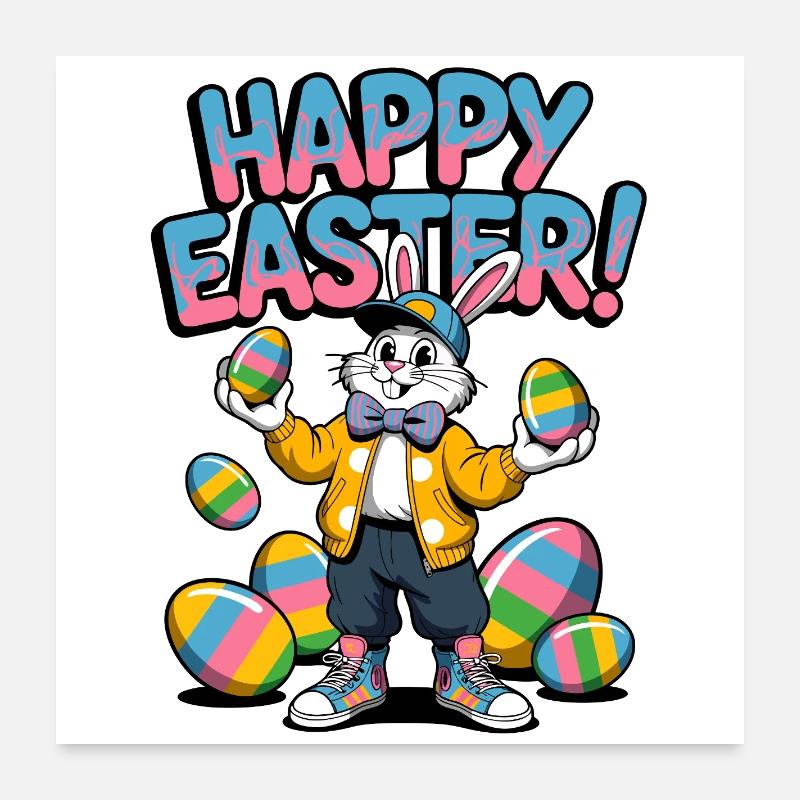 Happy Easter bunny with colorful eggs Poster 24" x 24" (60x60 cm)