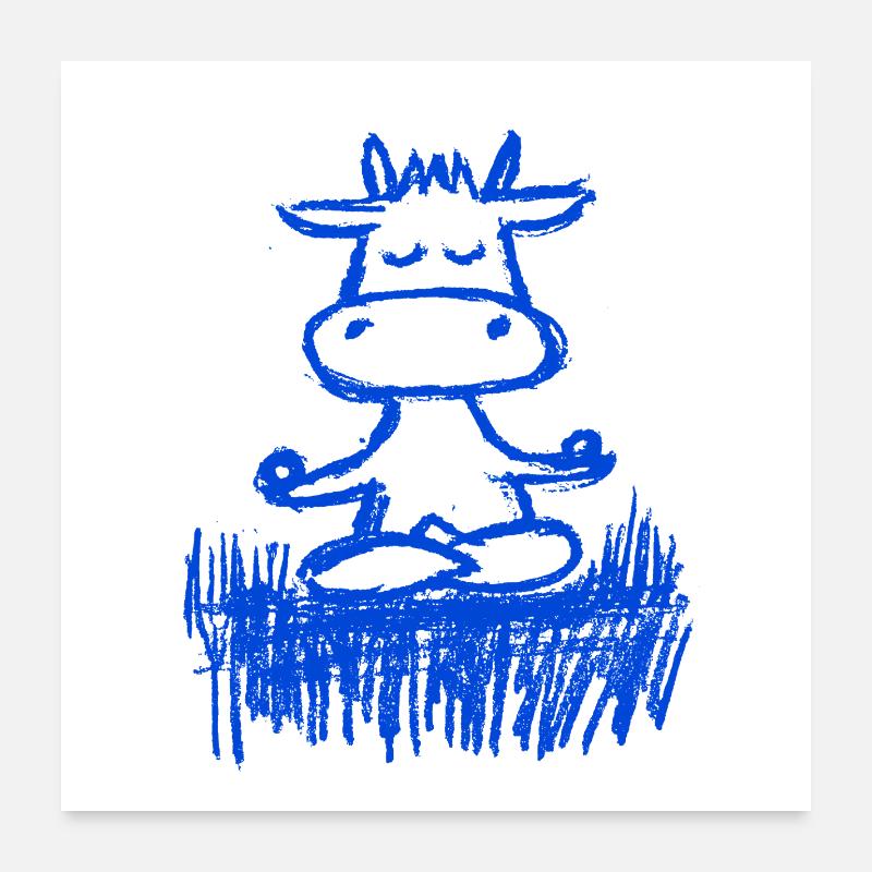 Vache zen dans la prairie Poster 60 x 60 cm