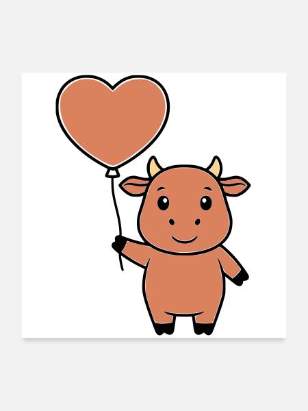 Mignonne Vecteur d’amour en forme de cœur de vache - Poster 60 x 60 cm - blanc - Devant
