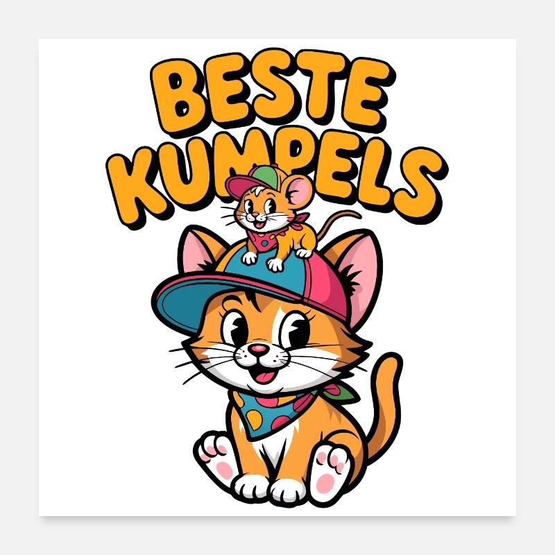 Chat et souris mignons comme meilleurs amis Poster 60 x 60 cm