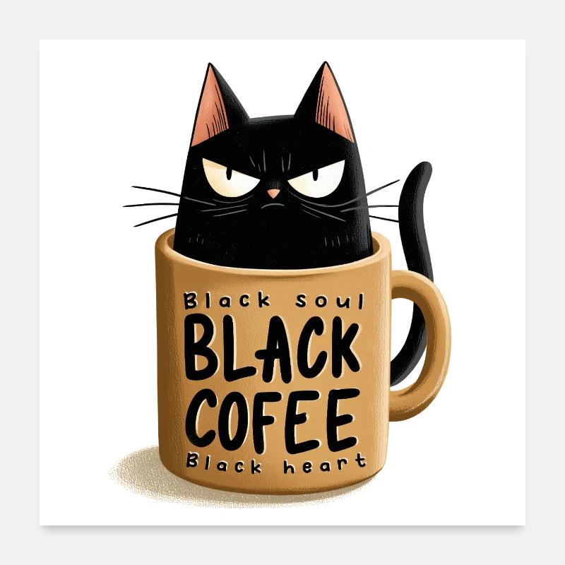 Schwarze Katze im Kaffeebecher Poster 60x60 cm