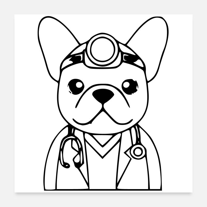 Profil du stéthoscope Frenchie Doctor Poster 60 x 60 cm