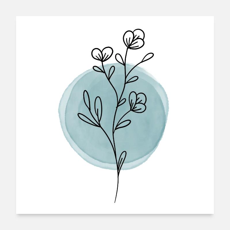Flower Floral simple blue Poster 24" x 24" (60x60 cm)