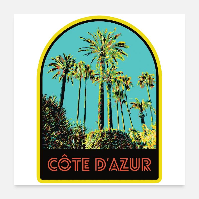 llustration emblematic palm trees, Còte d'Azur Poster 24" x 24" (60x60 cm)
