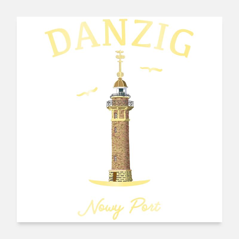 Danzig, Leuchtturm - Poster 60x60 cm - Weiß