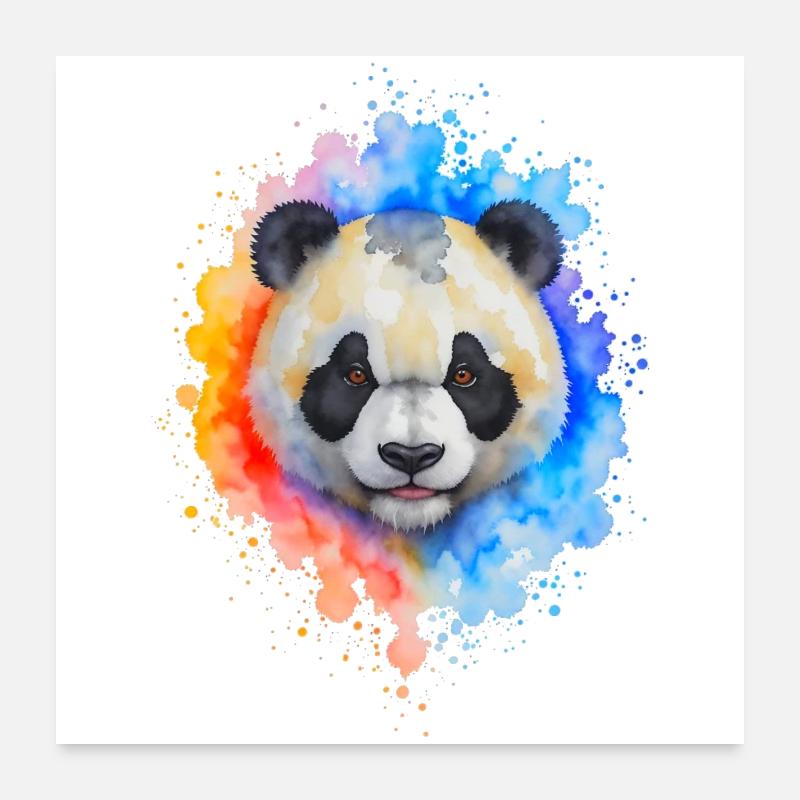 Éclaboussure de panda aquarelle - Poster 60 x 60 cm - blanc