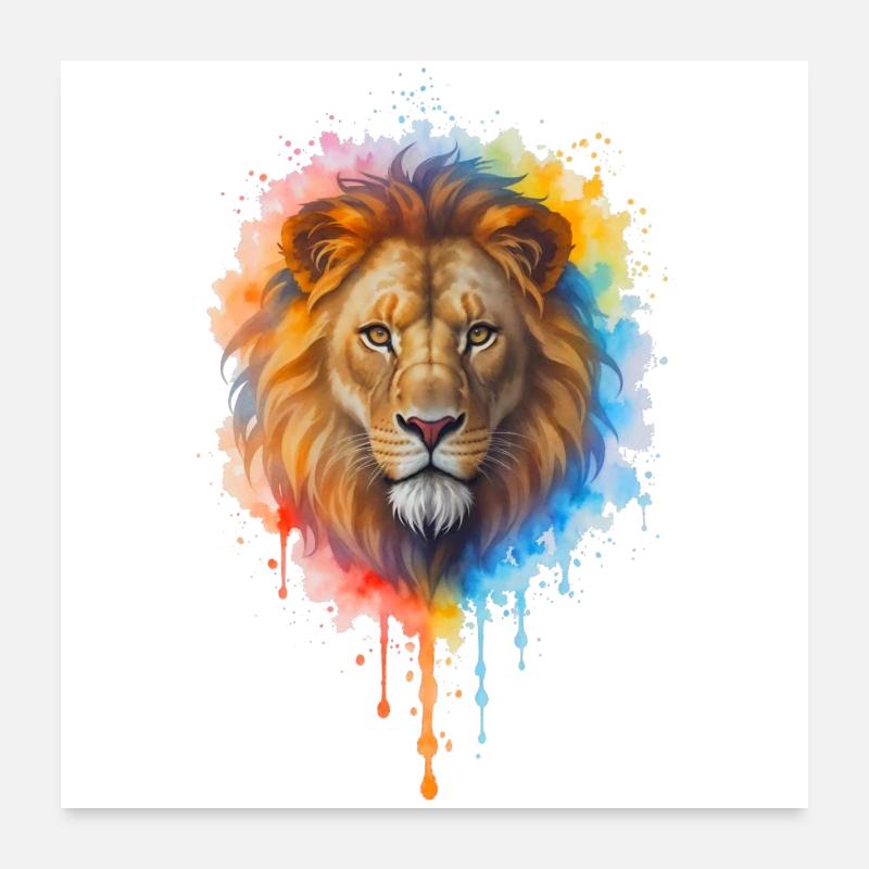 Löwe im Aquarell Poster 60x60 cm
