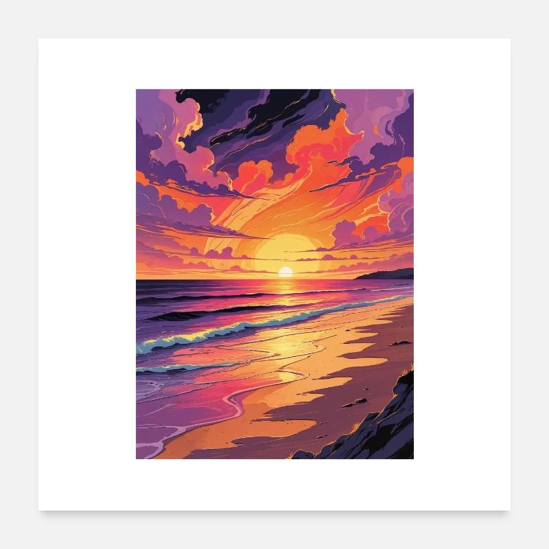 Coucher de soleil tropical sur Art Beach Poster 60 x 60 cm