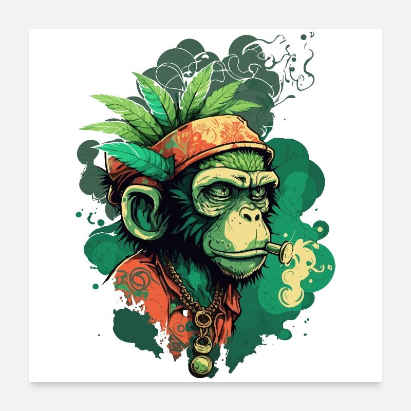 Tête de gorille verte avec ruban de feuille Poster 60 x 60 cm