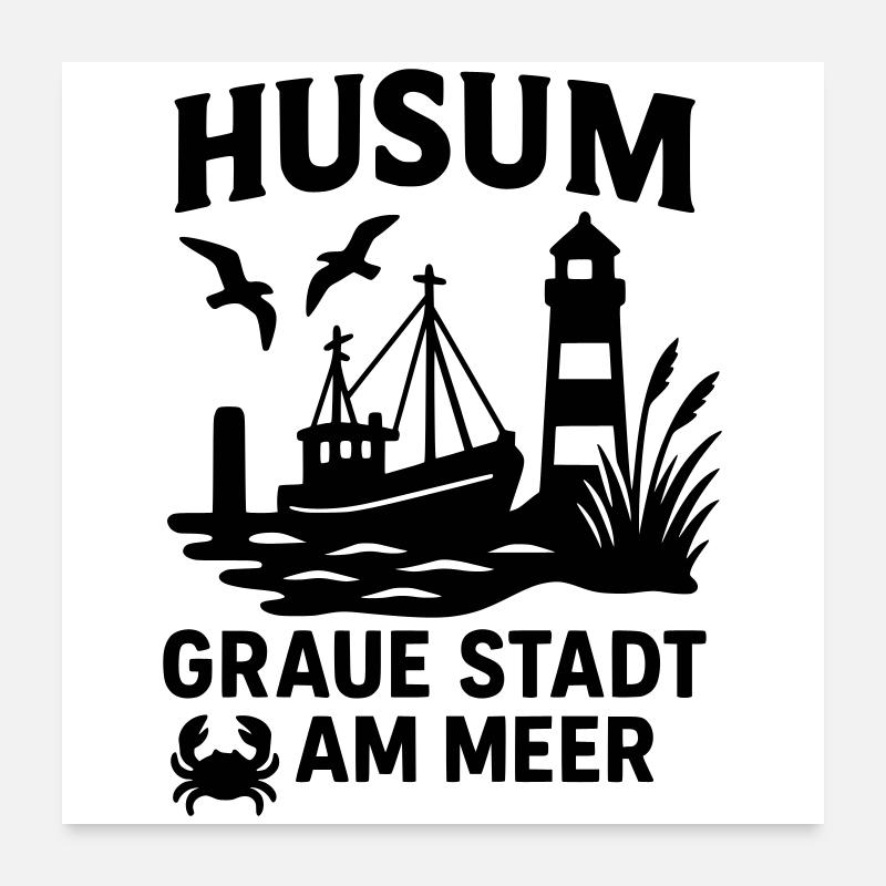 Husum Ville grise au bord de la mer Poster 60 x 60 cm