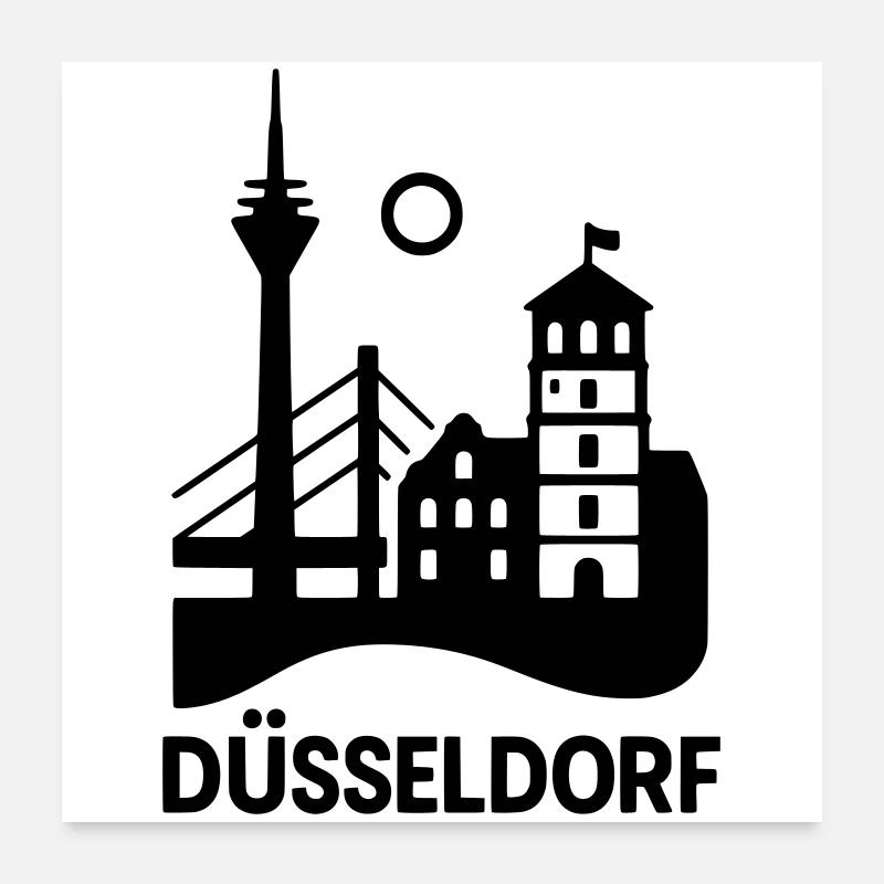 Düsseldorf Wahrzeichen Silhouette - Poster 60x60 cm - Weiß