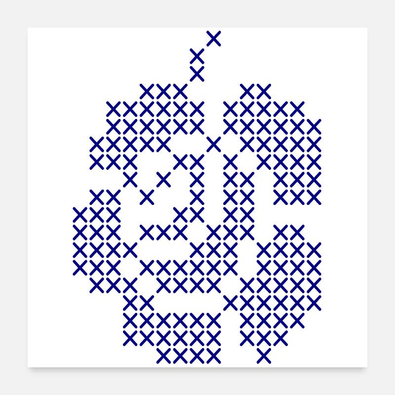 Blue Cross-Stitch Rose Pattern Poster 24" x 24" (60x60 cm)